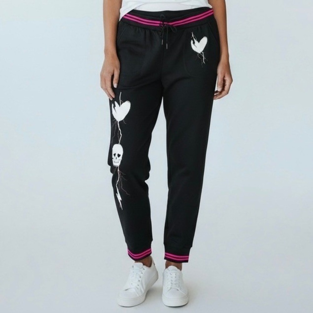 Torrid LoveSick Women's Skull Heart Modal Jogger Plus Sz 2X Black Goth Girly NWT